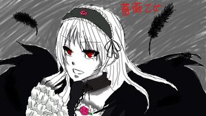 Rating: Safe Score: 0 Tags: 1girl black_wings choker dress feathers flower frills hairband image long_hair long_sleeves looking_at_viewer open_mouth red_eyes red_flower red_rose ribbon rose smile solo suigintou wings User: admin