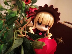 Rating: Safe Score: 0 Tags: 1girl blonde_hair bonnet doll dress flower long_hair long_sleeves pink_rose red_flower red_rose rose shinku solo User: admin