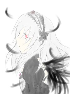 Rating: Safe Score: 0 Tags: 1girl bangs black_dress black_feathers blurry blurry_foreground bow closed_mouth depth_of_field dress eyebrows_visible_through_hair feathers hair_between_eyes hairband image long_hair looking_at_viewer motion_blur red_eyes solo suigintou white_background white_feathers User: admin
