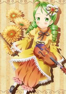 Rating: Safe Score: 0 Tags: 1girl drill_hair flower green_eyes green_hair guitar hair_ornament image instrument kanaria ribbon smile solo sunflower twin_drills violin User: admin