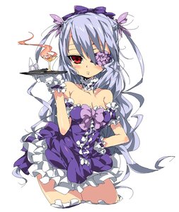 Rating: Safe Score: 0 Tags: 1girl barasuishou bare_shoulders blush bow breasts choker cleavage commentary_request cropped_legs dress eyepatch frills gloves hair_bow hand_on_hip highres image kugimiya_atsuki large_breasts long_hair miniskirt oekaki purple_dress red_eyes ribbon rozen_maiden skirt solo thighhighs tray two_side_up white_gloves white_hair zettai_ryouiki User: admin