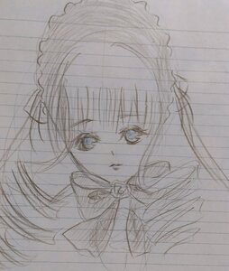 Rating: Safe Score: 0 Tags: 1girl face image looking_at_viewer maid_headdress monochrome shinku simple_background sketch solo traditional_media white_background User: admin