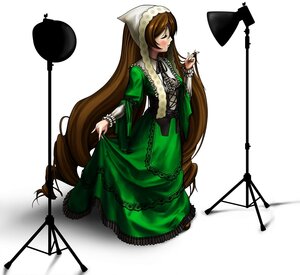 Rating: Safe Score: 0 Tags: 1girl black_ribbon brown_hair closed_eyes dress full_body green_dress image long_hair long_sleeves ribbon solo standing suiseiseki very_long_hair white_background User: admin