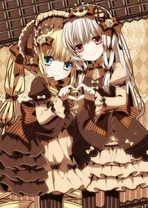 Rating: Safe Score: 0 Tags: 2girls argyle argyle_background blonde_hair blue_eyes blush bonnet boots bow bowtie brown_dress brown_theme checkered checkered_background checkered_floor chocolate commentary_request crown doily dress drill_hair frilled_dress frills hairband hat heart heart_hands heart_hands_duo image lace_background lolita_fashion long_hair looking_at_viewer moru multiple_girls pair red_eyes ribbon rozen_maiden shinku silver_hair smile striped suigintou twintails umbrella very_long_hair User: admin