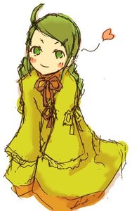 Rating: Safe Score: 0 Tags: 1girl apron blush dress green_eyes green_hair heart image kanaria long_sleeves looking_at_viewer ribbon simple_background smile solo white_background yellow_dress User: admin