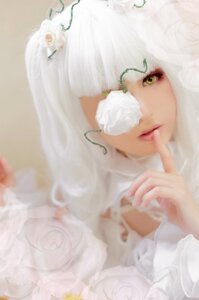 Rating: Safe Score: 0 Tags: 1girl bangs blurry blurry_foreground close-up depth_of_field flower glasses hair_ornament kirakishou lips long_hair looking_at_viewer portrait red_lips reflection rose solo white_flower white_hair white_rose User: admin