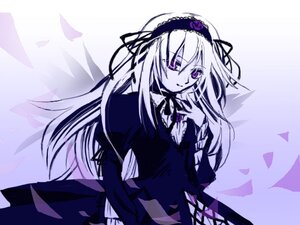 Rating: Safe Score: 0 Tags: 1girl dress flower frilled_sleeves frills hairband image lolita_hairband long_hair long_sleeves looking_at_viewer monochrome purple_theme ribbon solo suigintou very_long_hair wings User: admin