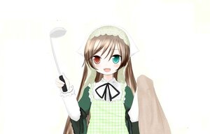 Rating: Safe Score: 0 Tags: 1girl :d blush brown_hair dress green_dress green_eyes head_scarf heterochromia image long_hair long_sleeves looking_at_viewer open_mouth red_eyes smile solo suiseiseki User: admin