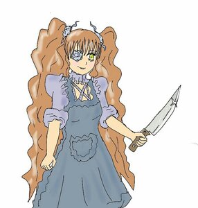 Rating: Safe Score: 0 Tags: 1girl blue_dress brown_hair dress eyepatch flower hair_ornament holding image kirakishou knife long_hair solo weapon User: admin