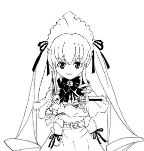 Rating: Safe Score: 0 Tags: 1girl belt dress greyscale hair_ribbon holding image long_hair long_sleeves looking_at_viewer monochrome ribbon shinku simple_background smile solo twintails very_long_hair white_background User: admin