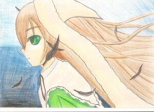 Rating: Safe Score: 0 Tags: 1girl bangs closed_mouth dress eyebrows_visible_through_hair from_side green_dress green_eyes image long_hair looking_at_viewer profile smile solo suiseiseki traditional_media upper_body User: admin