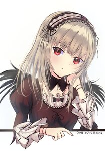 Rating: Safe Score: 0 Tags: 1girl bangs black_ribbon blush bow dress eyebrows_visible_through_hair frills hairband image long_hair long_sleeves looking_at_viewer parted_lips red_eyes ribbon solo striped striped_background suigintou upper_body User: admin