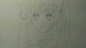 Rating: Safe Score: 0 Tags: 1girl bangs flower image long_hair looking_at_viewer monochrome rose shinku simple_background solo traditional_media User: admin