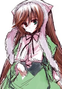 Rating: Safe Score: 0 Tags: 1girl bow brown_hair dress frills green_dress green_eyes heterochromia image long_hair long_sleeves looking_at_viewer red_eyes simple_background sketch solo suiseiseki very_long_hair white_background User: admin