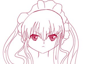 Rating: Safe Score: 0 Tags: 1girl bangs blush braid closed_mouth eyebrows_visible_through_hair hair_between_eyes image looking_at_viewer maid_headdress monochrome shinku simple_background solo User: admin
