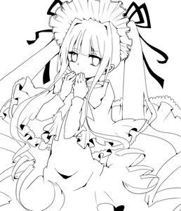 Rating: Safe Score: 0 Tags: 1girl blush dress drill_hair frills greyscale image lineart long_hair long_sleeves monochrome ribbon shinku solo twin_drills twintails very_long_hair User: admin