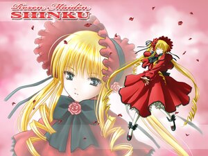 Rating: Safe Score: 0 Tags: 1girl blonde_hair blue_eyes bonnet bow bowtie dress drill_hair flower green_bow image long_hair long_sleeves looking_at_viewer petals red_dress rose shinku shoes solo twintails very_long_hair white_legwear User: admin