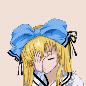 Rating: Safe Score: 0 Tags: 1girl blonde_hair closed_eyes closed_mouth hair_ribbon image long_hair long_sleeves portrait ribbon shinku simple_background solo striped upper_body User: admin