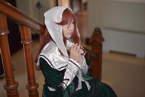 Rating: Safe Score: 0 Tags: 1girl blurry blurry_background depth_of_field dress green_dress green_eyes hood indoors lips long_hair long_sleeves looking_at_viewer photo red_hair solo suiseiseki User: admin