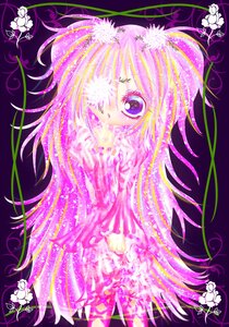 Rating: Safe Score: 0 Tags: 1girl flower hair_over_one_eye image kirakishou long_hair pink_hair purple_background purple_eyes solo white_flower User: admin