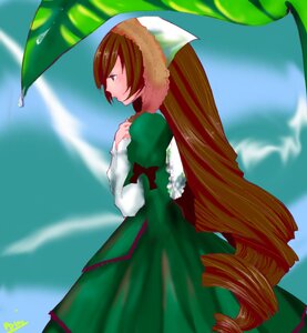 Rating: Safe Score: 0 Tags: 1girl blurry brown_hair dress drill_hair green_dress hat holding_umbrella image long_hair long_sleeves parasol solo suiseiseki umbrella very_long_hair User: admin