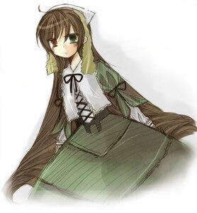 Rating: Safe Score: 0 Tags: 1girl brown_hair dress frills green_dress green_eyes head_scarf heterochromia image long_hair long_sleeves looking_at_viewer red_eyes ribbon simple_background solo suiseiseki very_long_hair white_background User: admin