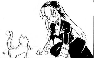 Rating: Safe Score: 0 Tags: 1girl animal cat closed_mouth dress frills greyscale hairband image juliet_sleeves lolita_hairband long_hair long_sleeves monochrome simple_background sitting solo suigintou very_long_hair white_background User: admin