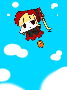 Rating: Safe Score: 0 Tags: 1girl blonde_hair bonnet chibi dress heart image long_hair shinku smile solo User: admin