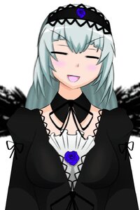 Rating: Safe Score: 0 Tags: 1girl :d black_dress blue_flower blue_rose blush closed_eyes dress flower gothic_lolita hairband image lolita_fashion lolita_hairband long_hair long_sleeves open_mouth rose silver_hair simple_background smile solo suigintou upper_body white_background User: admin