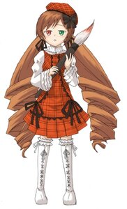 Rating: Safe Score: 0 Tags: 1girl boots bow brown_hair dress drill_hair frills full_body green_eyes hat heterochromia image long_hair long_sleeves plaid_dress red_eyes ribbon solo standing suiseiseki twin_drills twintails very_long_hair User: admin