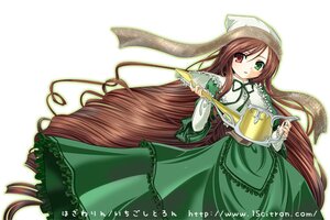 Rating: Safe Score: 0 Tags: 1girl brown_hair dress frills green_dress green_eyes hat head_scarf heterochromia image long_hair long_sleeves looking_at_viewer red_eyes simple_background solo suiseiseki very_long_hair watering_can white_background User: admin