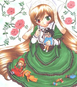 Rating: Safe Score: 0 Tags: 1girl blonde_hair bonnet brown_hair character_doll doll dress flower frills green_dress green_eyes hat head_scarf heterochromia hina_ichigo image long_hair long_sleeves looking_at_viewer multiple_girls pink_flower pink_rose red_eyes red_flower red_rose rose shinku siblings solo souseiseki suiseiseki very_long_hair watering_can User: admin