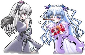 Rating: Safe Score: 0 Tags: 2girls auto_tagged barasuishou black_wings blush dress flower hairband image long_hair long_sleeves multiple_girls pair ribbon silver_hair simple_background standing suigintou very_long_hair white_background wings User: admin