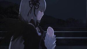 Rating: Safe Score: 0 Tags: 1girl bangs black_ribbon black_wings closed_mouth dress frills hairband image long_hair long_sleeves night outdoors profile red_eyes ribbon rose silver_hair solo suigintou wings User: admin