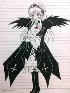 Rating: Safe Score: 0 Tags: 1girl black_wings boots dress frilled_sleeves frills full_body hairband image long_hair long_sleeves looking_at_viewer red_eyes rose solo standing suigintou wings User: admin