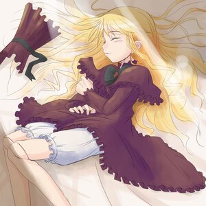 Rating: Safe Score: 0 Tags: 1girl artist_request blonde_hair bloomers bow closed_eyes doll_joints dress frills hat image joints long_hair long_sleeves lying rozen_maiden shinku sleeping solo underwear white_bloomers User: admin