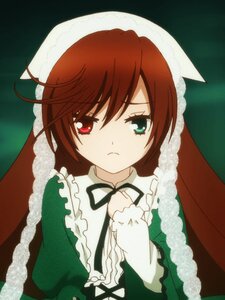 Rating: Safe Score: 0 Tags: 1 1girl bangs black_ribbon brown_hair closed_mouth dress expressionless frills frown green_dress green_eyes heterochromia image long_hair long_sleeves looking_at_viewer neck_ribbon red_eyes ribbon serious simple_background solo suiseiseki upper_body User: admin