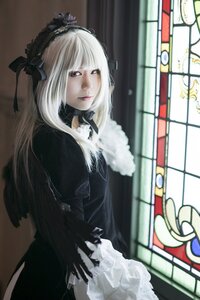 Rating: Safe Score: 0 Tags: 1girl dress frills gothic_lolita hairband lace lips lolita_fashion long_hair long_sleeves photo solo suigintou white_hair User: admin