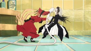 Rating: Safe Score: 0 Tags: 2girls blonde_hair dress hairband image long_hair long_sleeves multiple_girls pair ribbon shinku shoes suigintou very_long_hair wings User: admin