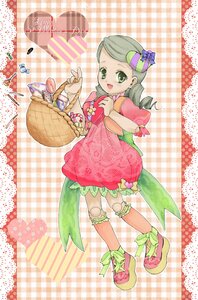Rating: Safe Score: 0 Tags: 1girl argyle argyle_background basket bow checkered checkered_background checkered_floor dress drill_hair food full_body green_eyes heart image kanaria pink_dress plaid_background smile solo twin_drills User: admin