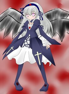 Rating: Safe Score: 0 Tags: 1girl black_wings dress frills full_body image juliet_sleeves long_hair long_sleeves looking_at_viewer pink_eyes puffy_sleeves ribbon rose silver_hair smile solo standing suigintou wings User: admin