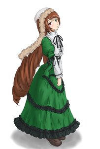 Rating: Safe Score: 0 Tags: 1girl brown_hair dress drill_hair frills full_body green_dress green_eyes heterochromia image long_hair long_sleeves looking_at_viewer red_eyes ribbon shoes smile solo standing suiseiseki twin_drills very_long_hair white_background User: admin