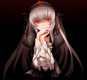 Rating: Safe Score: 0 Tags: 1girl black_background black_dress black_ribbon dress frilled_sleeves frills hairband image long_hair long_sleeves looking_at_viewer red_eyes ribbon rose silver_hair simple_background solo suigintou upper_body very_long_hair User: admin