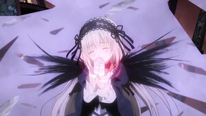 Rating: Safe Score: 0 Tags: 1girl bangs black_dress black_ribbon black_wings building closed_eyes dress feathers frilled_sleeves frills hairband image long_hair long_sleeves outdoors ribbon rose silver_hair solo suigintou very_long_hair wings User: admin