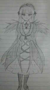 Rating: Safe Score: 0 Tags: 1girl auto_tagged breasts feathered_wings greyscale hairband image lolita_hairband long_hair long_sleeves looking_at_viewer monochrome sketch smile solo standing suigintou traditional_media wings User: admin