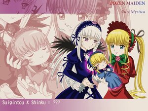 Rating: Safe Score: 0 Tags: blonde_hair blue_eyes bonnet bow closed_eyes dress frills hairband image long_hair long_sleeves looking_at_viewer multiple_girls pair shinku suigintou twintails wings User: admin