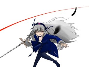 Rating: Safe Score: 0 Tags: 1girl black_wings dress feathers flower frilled_sleeves frills hairband image long_hair long_sleeves red_eyes ribbon rose silver_hair solo suigintou weapon white_background wings User: admin