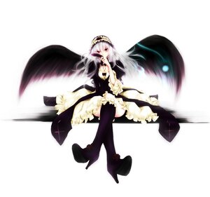 Rating: Safe Score: 0 Tags: 1girl black_wings boots breasts dress frills full_body hairband high_heel_boots high_heels image long_hair long_sleeves red_eyes rose silver_hair solo suigintou thighhighs wings User: admin
