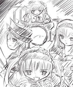 Rating: Safe Score: 0 Tags: greyscale hairband image long_hair looking_at_viewer monochrome multiple multiple_girls sketch smile suigintou tagme User: admin