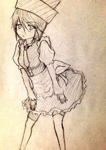 Rating: Safe Score: 0 Tags: 1girl blush dress frills image looking_at_viewer monochrome puffy_short_sleeves puffy_sleeves short_hair short_sleeves sketch solo souseiseki standing thighhighs umbrella User: admin